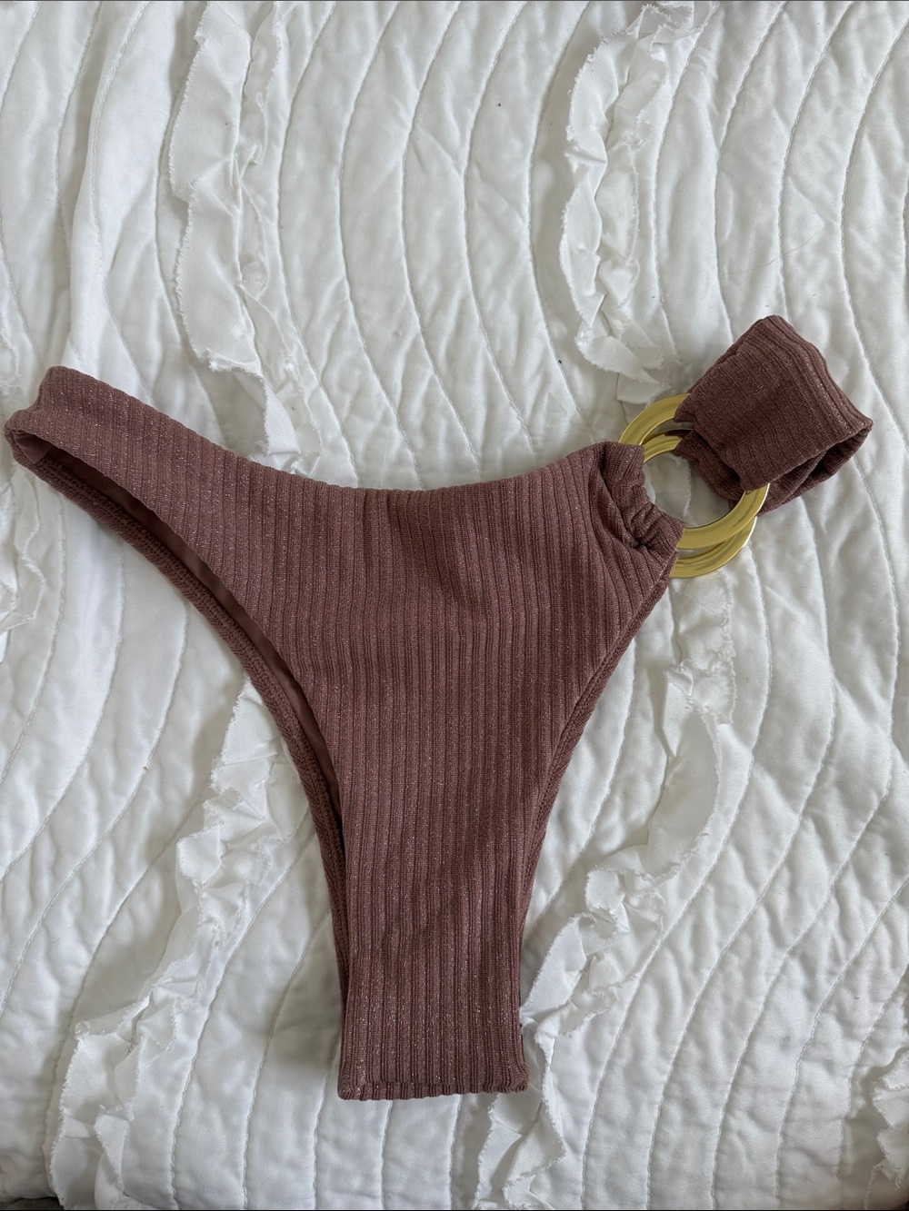 Monday Swimwear mauve lurex Brontë Bikini Bottom with Gold Ring